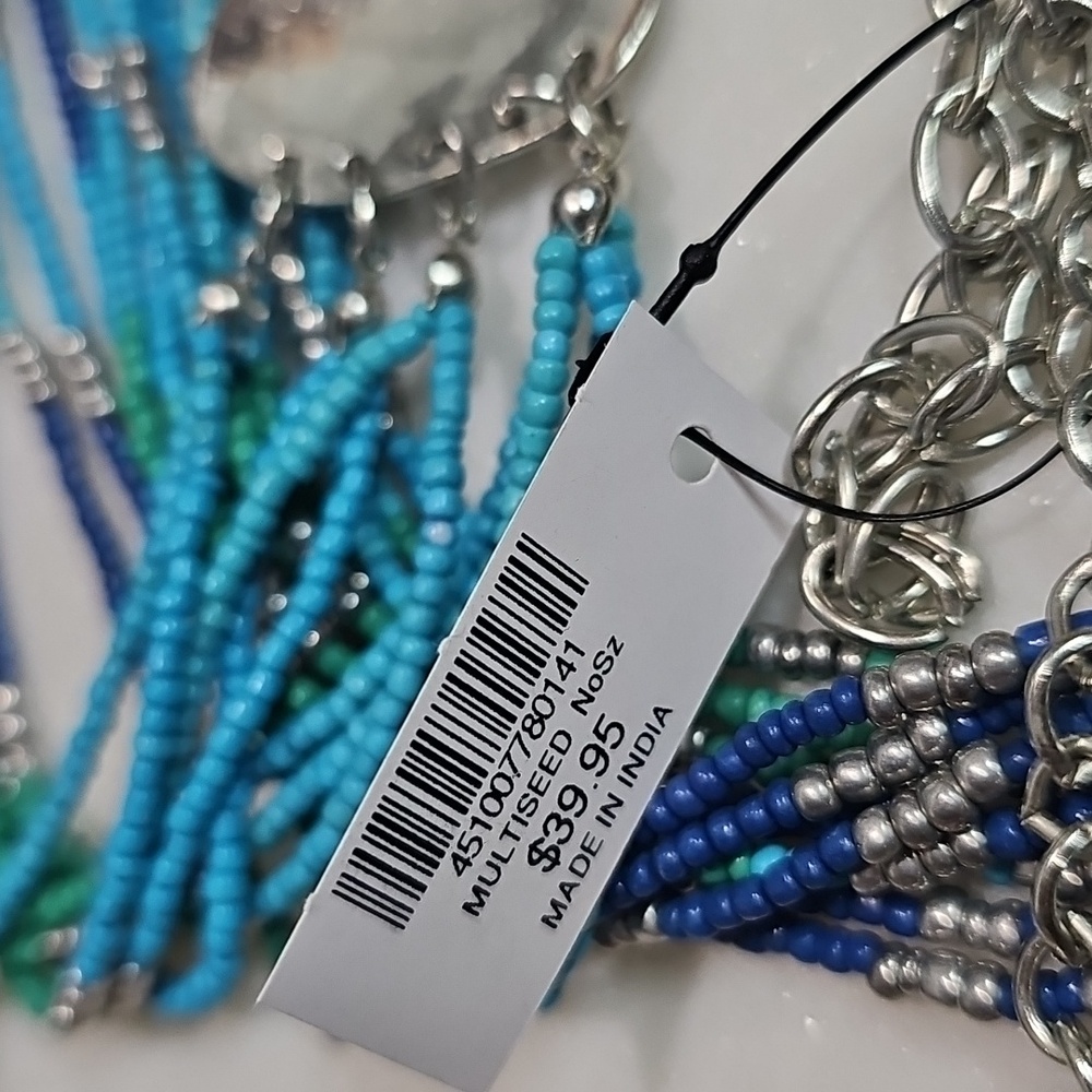 Chico's Blue and Green Beaded Necklace With Silvertone Hardware - Picture 5 of 5